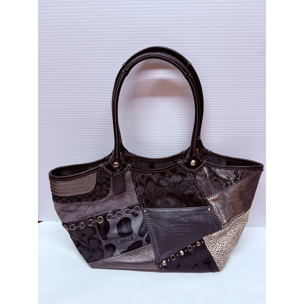 Coach Y2K Vintage Multicolor Black Gray Patchwork Bleecker Tote Purse Bag #12899 - Picture 8 of 16
